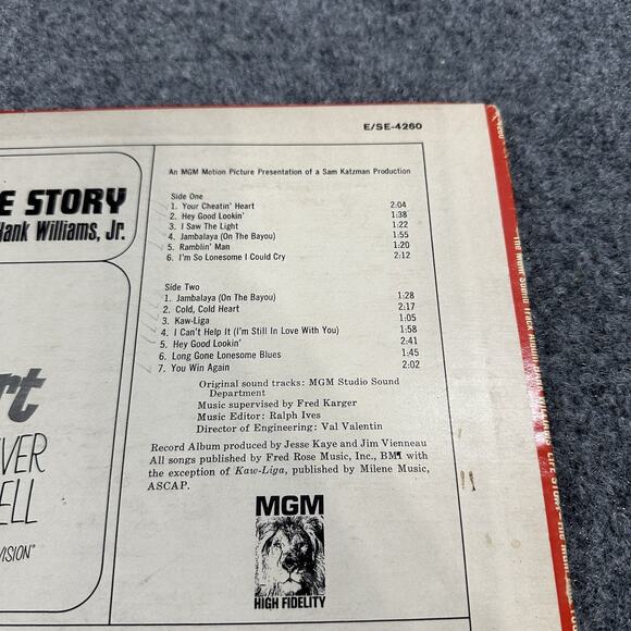 Vintage "Your Cheatin' Heart" LP OST Hank Williams Jr. 1964 MGM Mono Vinyl Clean - Picture 4 of 9